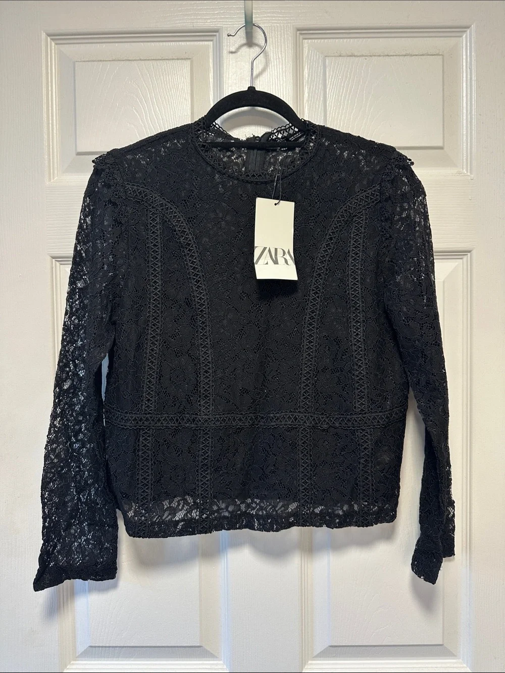 Zara Black Sheer Lace Long Sleeve Top